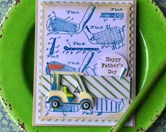 Golf Father's Day Card, Golf Cart Card, Golf Clubs Card, Tee Time Cards, Golf Loving Dad Card, Golf Theme Father's Day Card, On the Green
