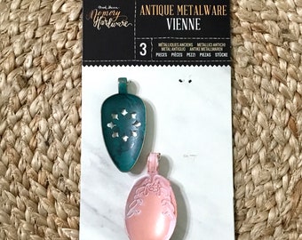 Prima Frank Garcia Memory Hardware, Prima Antique Metalware Vienne, NEW PRICE, Fancy Alterable Metal Spoons, Pink Metal Spoon, Teal Spoon