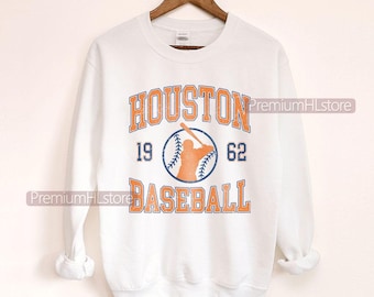 Sudadera de béisbol de Houston con cuello redondo, camiseta de béisbol de Houston, camiseta de béisbol vintage con cuello redondo, camiseta de béisbol de Houston, camiseta de béisbol personalizada