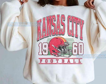 Sudadera vintage de fútbol de Kansas City, camiseta de fútbol de Kansas City, camiseta de aficionado al fútbol, camiseta de Kansas City, cuello redondo vintage para el día del partido
