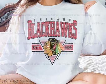 Bluza hokejowa Blackhawks | Bluza z okrągłym dekoltem Chicago Blackhawks | Młodzieżowa koszulka dla małych dzieci Chicago Hockey | Bluza z kapturem Chicago Blackhawks