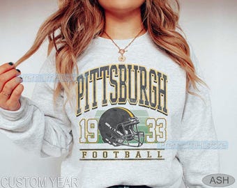 Felpa vintage da football di Pittsburgh, maglia da football di Pittsburgh, maglietta da tifoso di football, maglietta di Pittsburgh, girocollo vintage per il giorno della partita