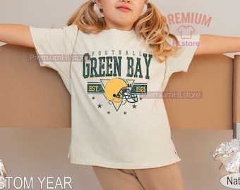 Camiseta juvenil estilo vintage de Green Bay Football, camiseta para niño de Green Bay Football, camiseta para bebé de Green Bay Football, camiseta gráfica para niños