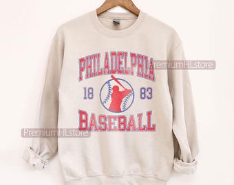 Sudadera de béisbol de Filadelfia con cuello redondo, camiseta de béisbol de Filadelfia, camiseta de béisbol vintage con cuello redondo, camiseta de béisbol de Filadelfia, camiseta de béisbol personalizada