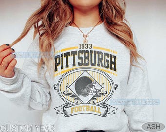 Felpa girocollo con scritta "Pittsburgh Football", maglietta con scritta "Pittsburgh Football", maglietta per tifosi di football, regali per football di Pittsburgh, girocollo per il giorno della partita
