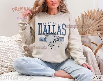 Moletom estilo vintage do Dallas Football: gola redonda macia unissex | Camiseta infantil Dallas Football para bebês | Camiseta Dallas Football