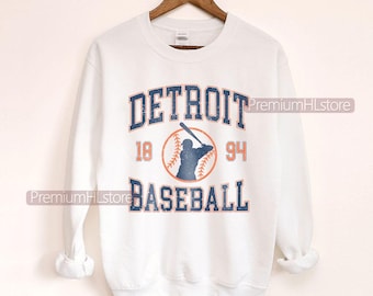 Sudadera de béisbol de Detroit con cuello redondo, camiseta de béisbol de Detroit, camiseta de béisbol vintage con cuello redondo, camiseta de béisbol de Detroit, camiseta de béisbol personalizada
