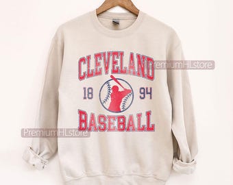 Sudadera de béisbol de Cleveland con cuello redondo, camiseta de béisbol de Cleveland, camiseta de béisbol vintage con cuello redondo, camiseta de béisbol de Cleveland, camiseta de béisbol personalizada