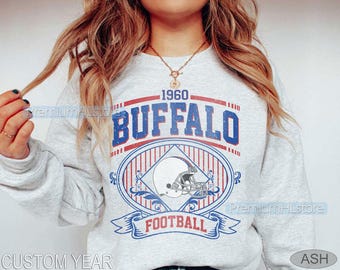 Sudadera de fútbol de Buffalo, camiseta de cuello redondo, camiseta de fútbol de Buffalo, camiseta de aficionado al fútbol, regalos de fútbol de Buffalo, camiseta de cuello redondo para el día del juego