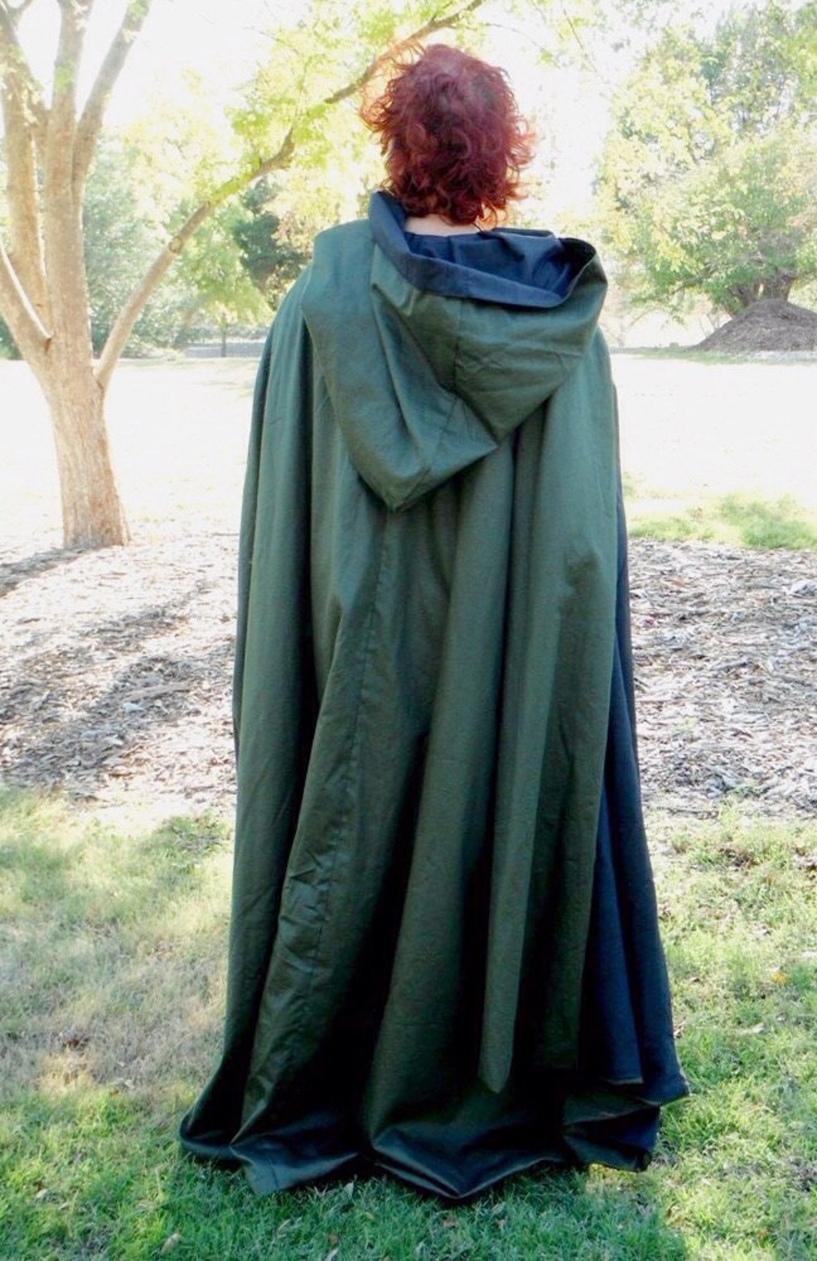 Cloak full length pine green with black lining medieval Etsy