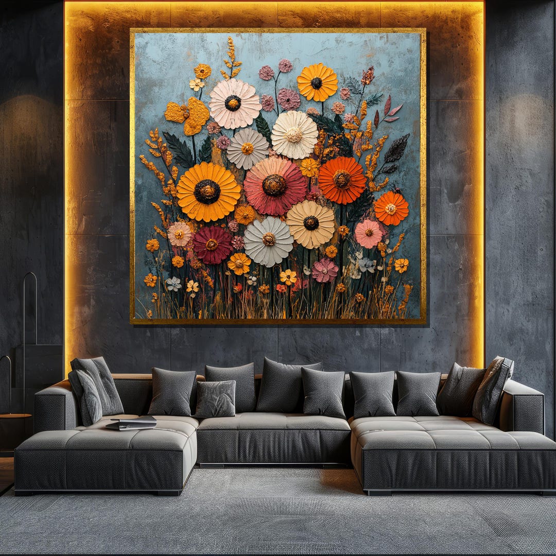 Colorful Wildflower Canvas Painting Floral Wall Art for Living Room ...