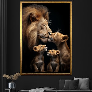 Lion Family Canvas Painting Heartwarming Wildlife Wall Art Majestic Animal Decor Unique Gift for Nature Lovers