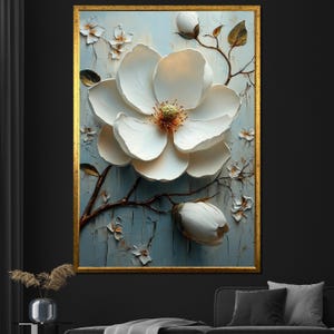 White Magnolia Canvas Painting Textured Wall Art for Living Room Floral Modern Decor Gift