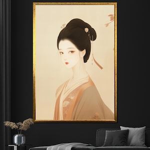 Minimalist Geisha Canvas Painting, Soft Japanese Wall Art, Elegant Asian-Inspired Gift for Home Decor