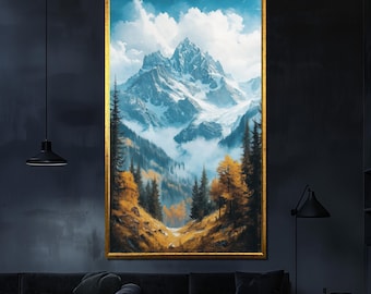 雄大な山の風景キャンバスアート - 見事な雪山の壁装飾 - リビング