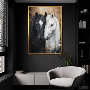 Black and White Horse Canvas Painting Elegant Wall Art for Living Room Large Horse Artwork Gift for Animal Lovers image 2