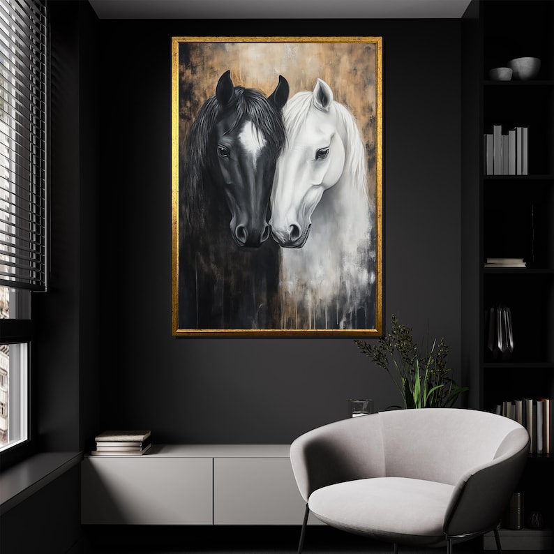 Black and White Horse Canvas Painting Elegant Wall Art for Living Room Large Horse Artwork Gift for Animal Lovers image 2