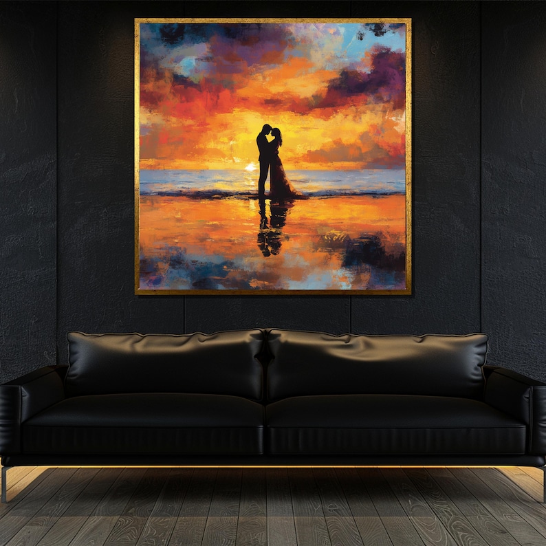 Romantic Sunset Couple Canvas Painting Love Scene Wall Art for Home ...