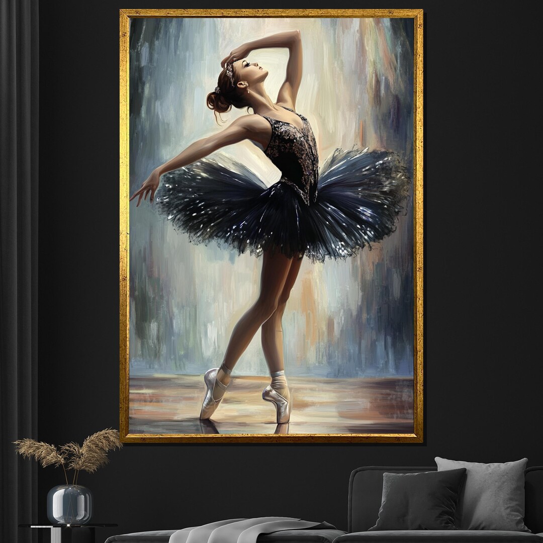 Graceful Black Swan Ballerina Canvas Painting - Elegant Ballet Wall Art ...