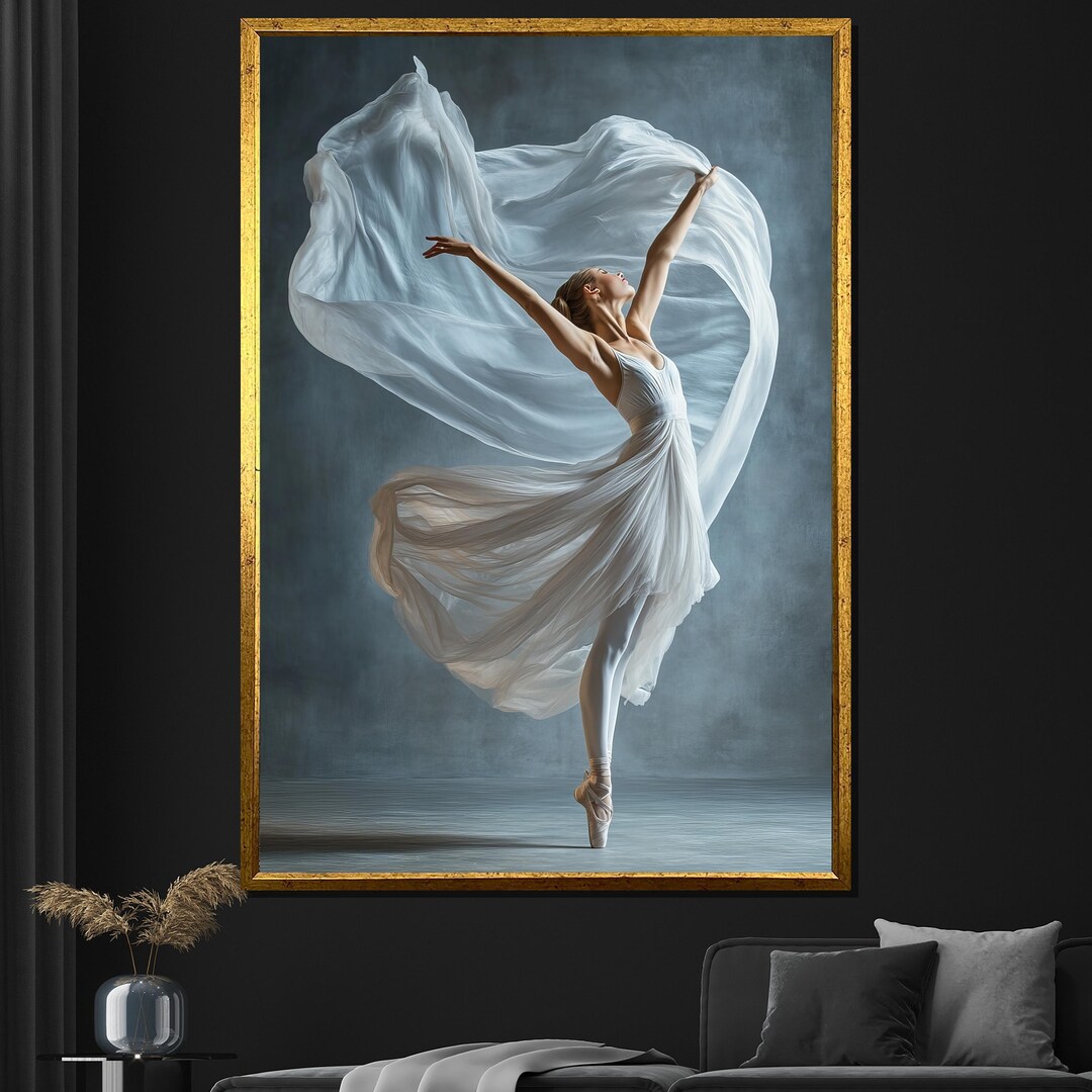 Graceful Ballerina in White Canvas Painting, Elegant Ballet Wall Art ...