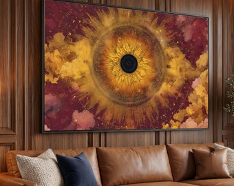 Golden Abstract Sunburst Canvas, Cosmic Art Design, Radiant Wall Decor, Mystical Abstract Canvas, Spiritual Home Decoration