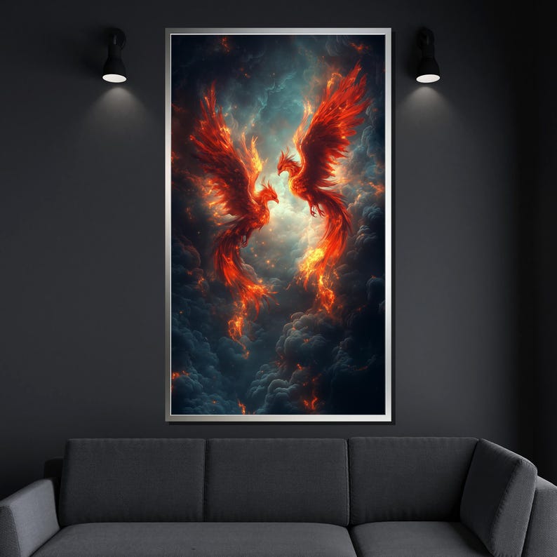 Fiery Phoenix Canvas Painting Mythical Wall Art Unique Gift for Home Modern Fantasy Decor image 4