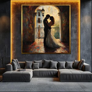 Romantic Wedding Couple Canvas Painting, Elegant Wall Art, Love Themed Home Decor, Unique Anniversary Gift