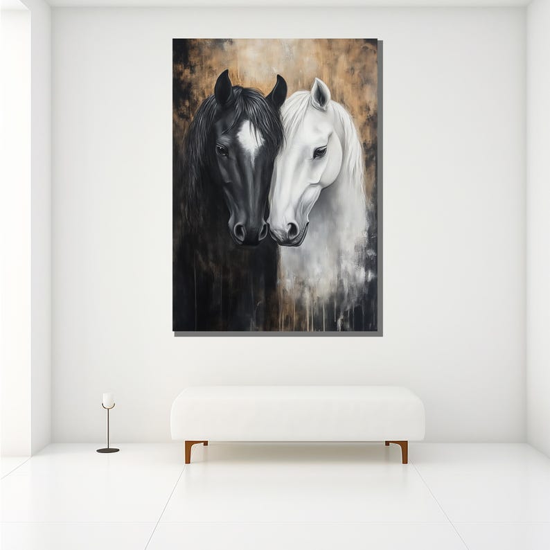 Black and White Horse Canvas Painting Elegant Wall Art for Living Room Large Horse Artwork Gift for Animal Lovers image 6