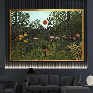 Henri Rousseau de slangenbezweerder canvas schilderij, jungle wildlife kunst, exotisch muurdecor, uniek cadeau