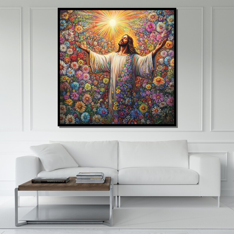Jesus Christ Canvas Painting Floral Wall Art Colorful Faith Home Decor ...