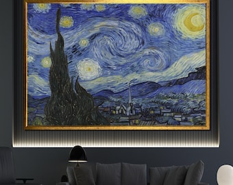 Vincent van Gogh La notte stellata Dipinto su tela - Stampa artistica post-impressionista - Decorazione murale classica - Regalo di un famoso artista