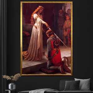 Edmund Blair Leighton The Accolade Canvas Painting, Medieval Art, Knight and Lady Wall Decor, Classic Artwork, Historical Gift
