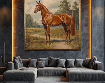 Elegant Horse Canvas Painting Rustic Wall Art for Living Room Decor Large Equestrian Artwork Perfect Gift for Horse Lovers
