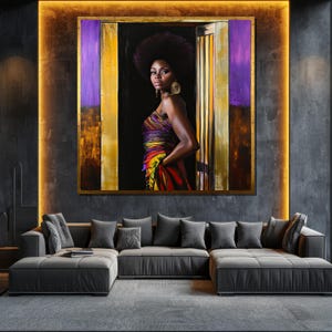 Bold African Woman Canvas Painting, Vibrant Afrocentric Wall Art, Cultural Gift for Home Decor