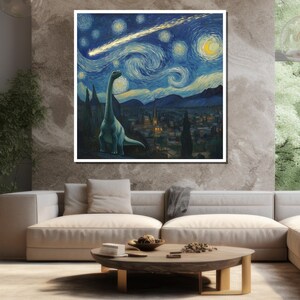 Dinosaur Starry Night Canvas Painting Unique Wall Art for Kids Room Decor and Dinosaur Lovers Gift image 5
