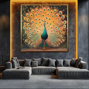 Peacock Canvas Painting Elegant Wall Art with Vibrant Feathers Luxury Home Decor Perfect Gift for Art Lovers