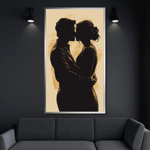 Silhouette Couple Embrace Canvas Painting Romantic Wall Art Modern Minimalist Home Decor Anniversary Gift image 4