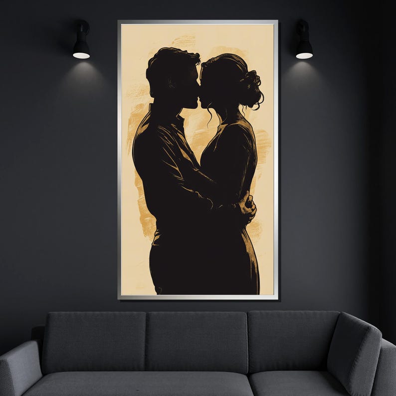 Silhouette Couple Embrace Canvas Painting Romantic Wall Art Modern Minimalist Home Decor Anniversary Gift image 4