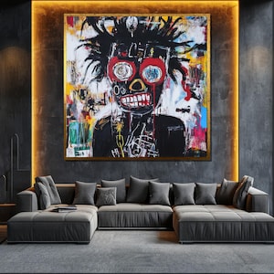 Abstract Skull Canvas Painting, Colorful Graffiti-Inspired Wall Art, Bold Contemporary Decor, Unique Artwork Gift