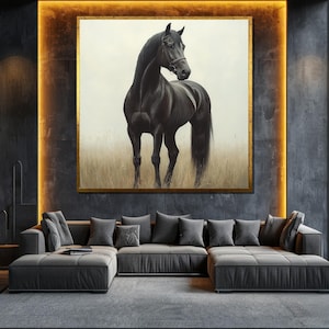 Black Horse Canvas Painting Elegant Animal Wall Art Large Equine Decor Gift for Horse Lovers Rustic Wall Decor