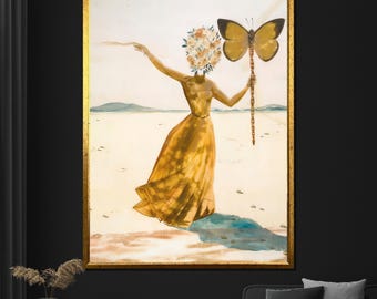Salvador Dalí Woman with Butterfly Canvas Painting - Surrealist Art Print - Classic Wall Decor - Famous Artist Gift
