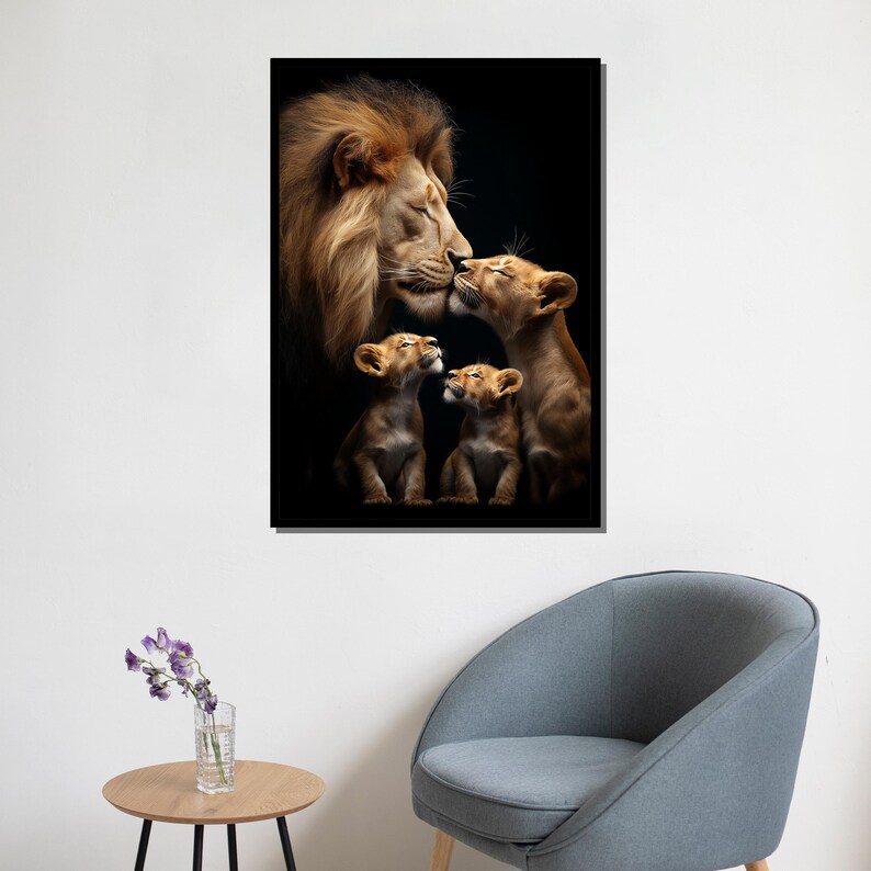 Lion Family Canvas Painting Heartwarming Wildlife Wall Art Majestic Animal Decor Unique Gift for Nature Lovers image 3