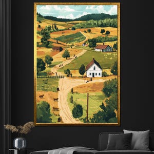 Countryside Farm Canvas Painting Rustic Landscape Wall Art for Living Room Country Home Gift Decor