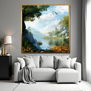Tranquil Lake Landscape Wall Art, Nature Mountain River Canvas Print, Serene Scenic View Decor, Calming Gift Idea