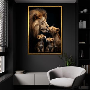 Lion Family Canvas Painting Heartwarming Wildlife Wall Art Majestic Animal Decor Unique Gift for Nature Lovers image 2