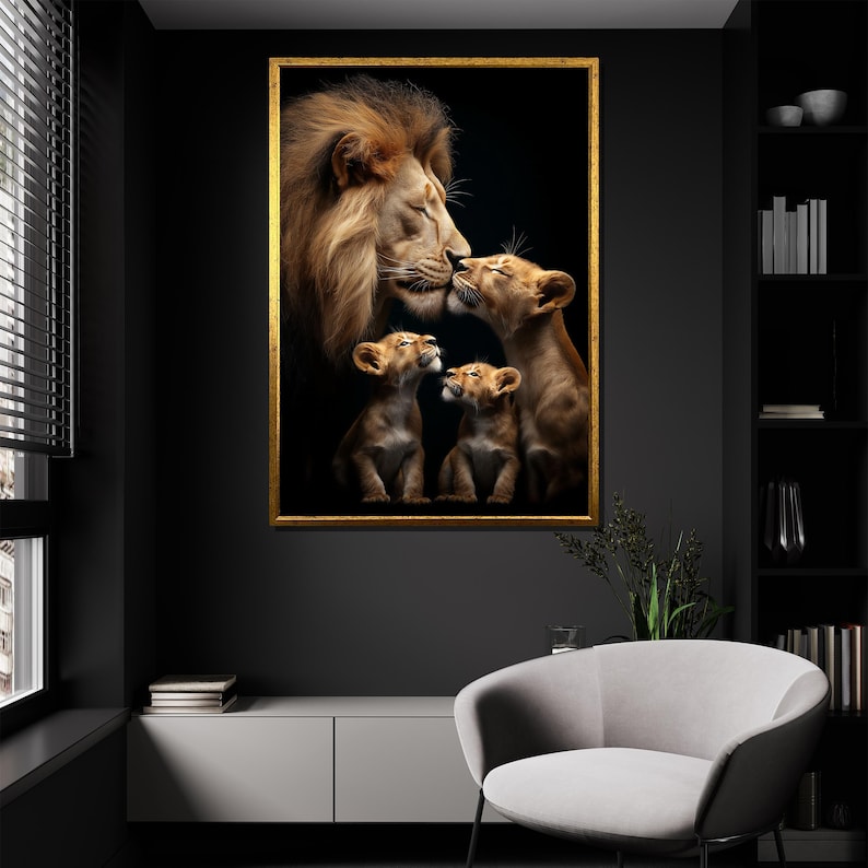 Lion Family Canvas Painting Heartwarming Wildlife Wall Art Majestic Animal Decor Unique Gift for Nature Lovers image 2