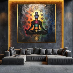 Chakra Meditation Canvas Painting Yoga Silhouette Wall Art Vibrant Spiritual Decor for Relaxation and Zen Spaces