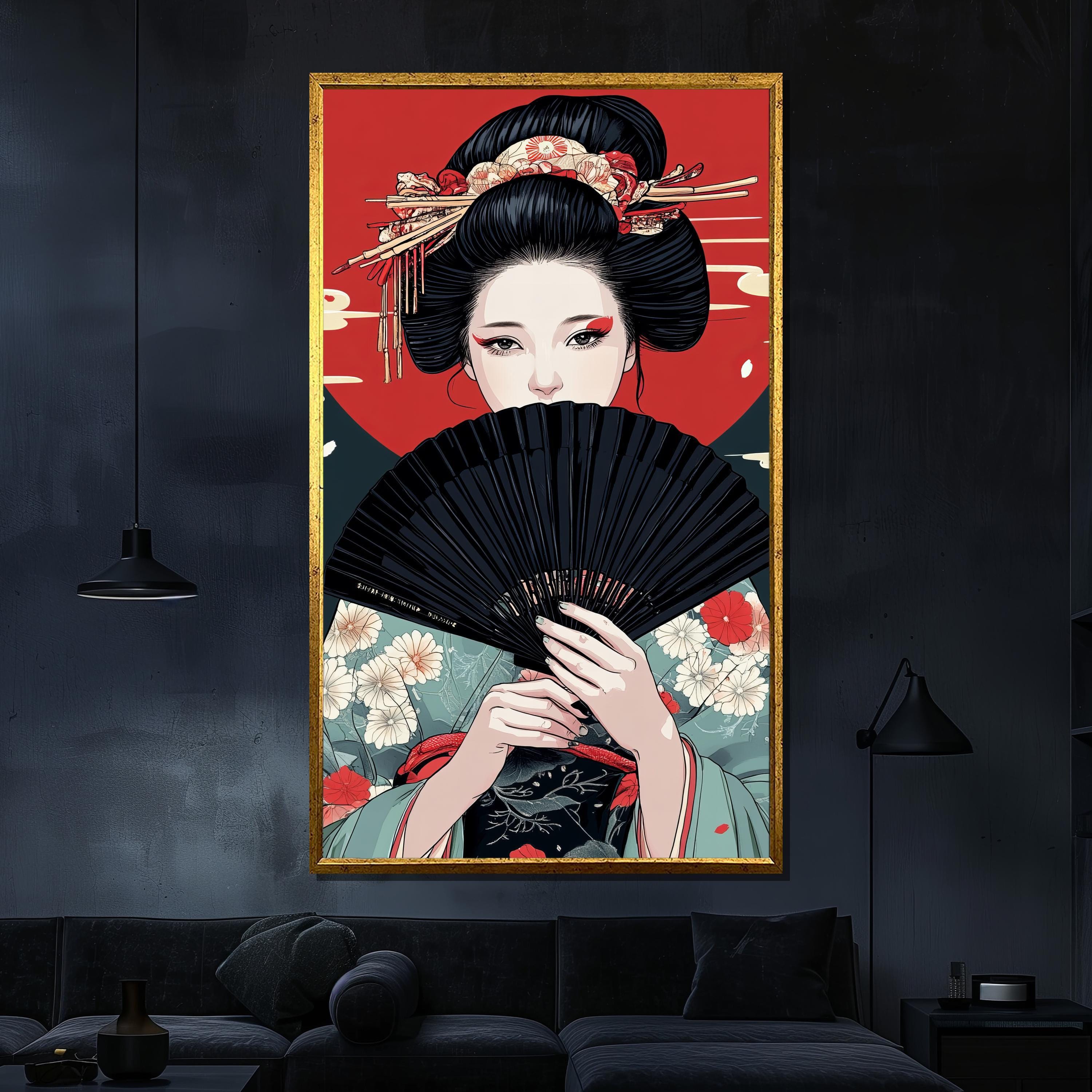 Geisha With Fan Canvas Painting, Bold Japanese Wall Art, Elegant Asian-inspired  Gift for Home Decor - Etsy, image size:3000x3000