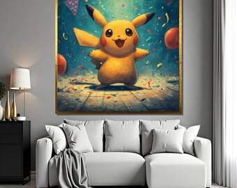 Póster de fiesta de Pikachu para pared de habitación infantil, diseño de dibujos animados coloridos.
