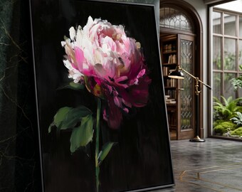 Vibrant Pink Peony Canvas, Floral Wall Art, Modern Flower Decoration, Botanical Canvas Print, Elegant Home Decor
